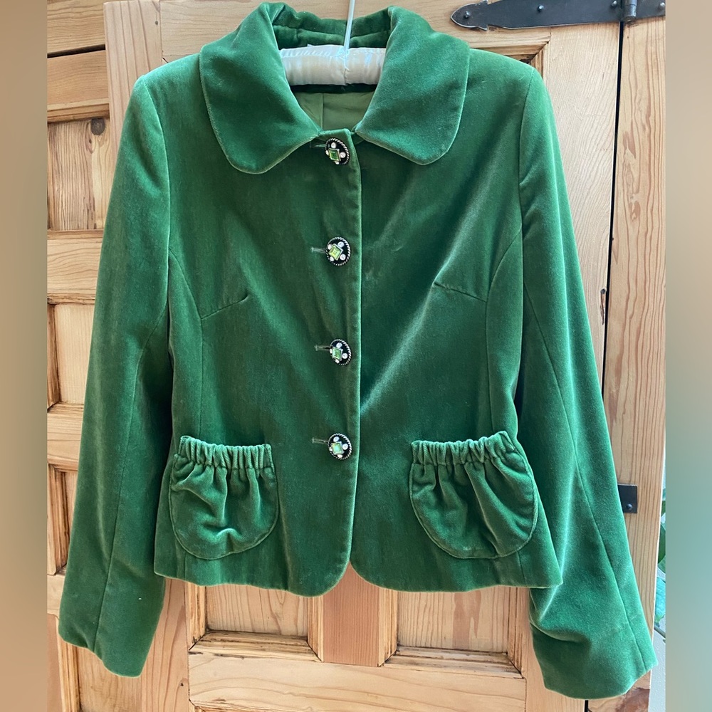 90's Velvet Jade Green Crop Jacket - Charles Gray London Size small